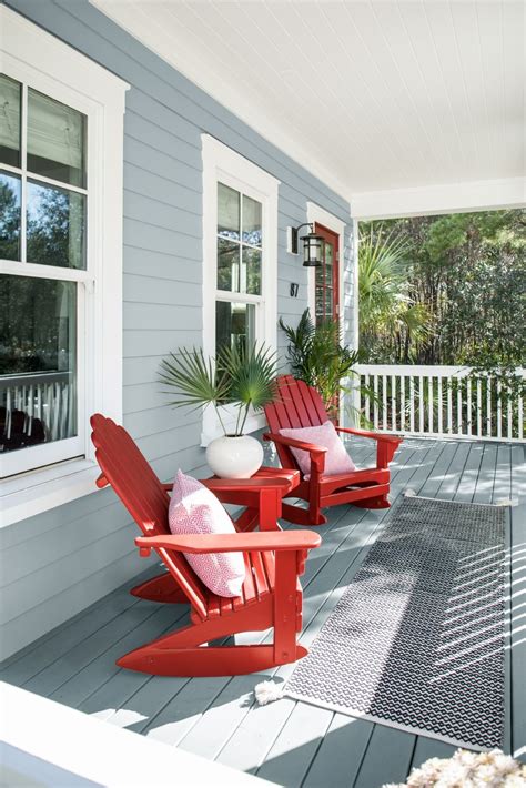 A Comfortable Coastal Porch Featuring Benjamin Moore Nimbus Gray 2131