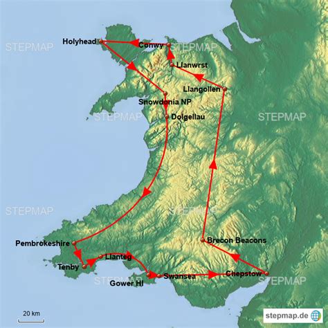 It is bordered by england to the east, the irish sea to the north and west. StepMap - Wales - Landkarte für Großbritannien