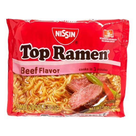 Nissin Top Ramen Beef Flavor Ramen Noodle Soup 3 Oz 12 Count