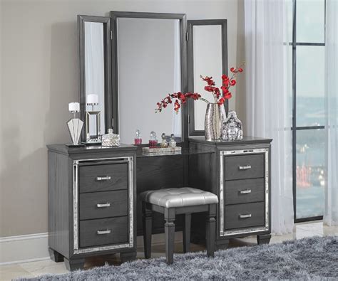 Our bedroom furniture category offers a great selection of vanities & vanity benches and more. Allura Collection Vanity with Mirror & Stool Gray Finish ...