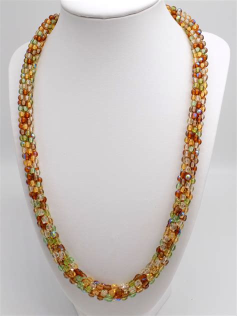 Kumihimo Necklace Made With Autumn Coloured Seed Beads And Facet Glass Beads Faceted Glass