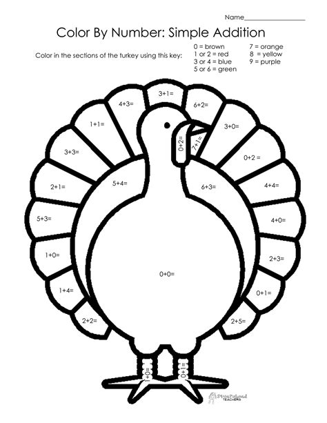 Fun math worksheets 2nd grade pdf packet multiplication coloring. Thanksgiving Color By Number: Simple Addition | Math coloring worksheets, Thanksgiving math ...