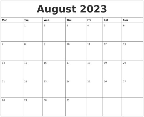 August 2023 Free Online Calendar