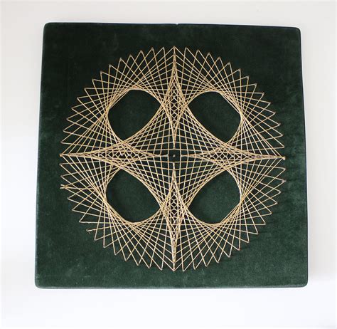 S Abstract String Art Gold Thread On Green Velvet Pin Thread Art