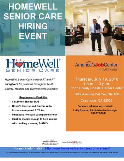 In 2016 there was a 32% increase in job and growth. HomeWell Senior Care Hiring Event | San Diego Workforce ...