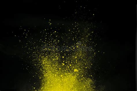 Yellow Powder Explosion On Black Background Colored Cloud Colorful