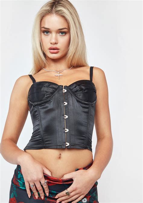 current mood black stretch satin corset top dolls kill