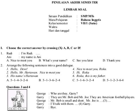 Soal bam kls 6 uts 2 ta 2019/2020 : Soal Ulangan Harian Bahasa Inggris Kelas 5 Semester 2 - Guru Galeri