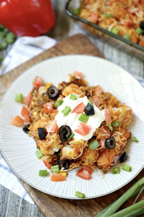Not much prep time is needed for this simple tater tot® breakfast casserole with eggs and cheddar cheese, so it's perfect for a lazy weekend morning. Cheesy Taco Tater Tot Casserole with Ground Beef Recipe