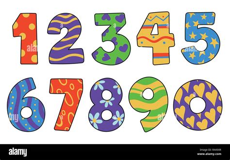 Set Of Bold Numbers Collection Colorful Decoration Hand Drawn Numbers