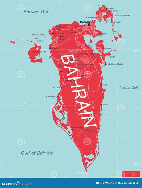 Bahrain Country Detailed Editable Map Stock Vector Illustration Of