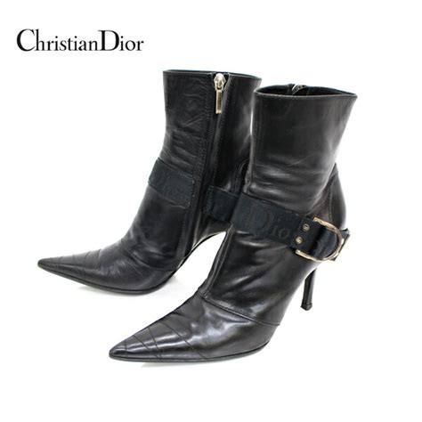 【楽天市場】【christian dior】クリスチャンディオール ショートブーツ レザー ハイヒール ピンヒール サイズ37d（23 5cmくらい） ブラック×シルバー金具 黒【中古