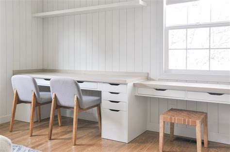 Ikea kallax flat file cabinet hack | diy furniture ideas & plans. Home office desk built-in with Ikea Alex drawer hack ...
