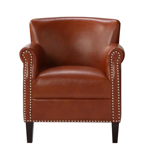 Comfort Pointe Holly Caramel Faux Leather Club Chair With Nail Head Trim