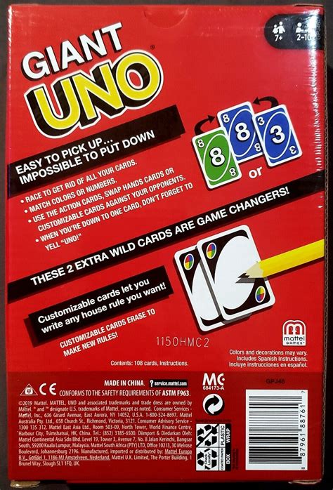 Mattel Giant Uno Cards Brand New Jumbo Huge Extra Large Xl King Sized Game 887961887617 Ebay
