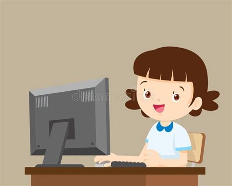 Student Girl Working With Computer Stock Vector Illustration Of