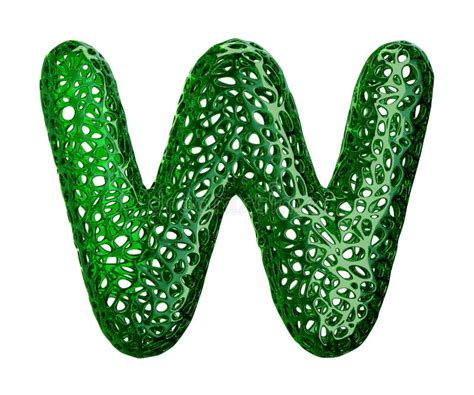 Letter W Made Of Green Plastic With Abstract Holes Isolated On White