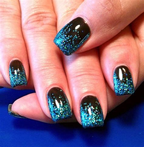 This style is both sophisticated and cheerful at the same time. Light Elegance gel: Black art gel with custom blue glitter ...