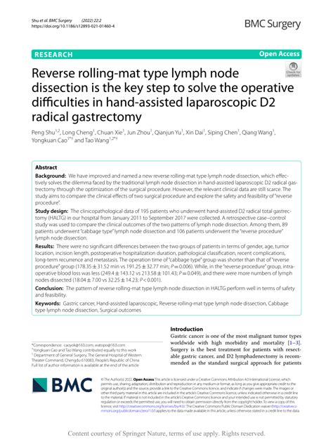 Pdf Reverse Rolling Mat Type Lymph Node Dissection Is The Key Step To