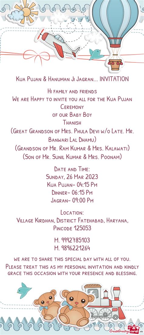 Kua Pujan & Hanuman Ji Jagran... INVITATION - Free cards