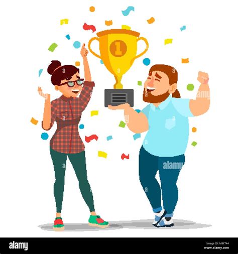 Business Woman And Man Achievement Concept Vector Best Workers