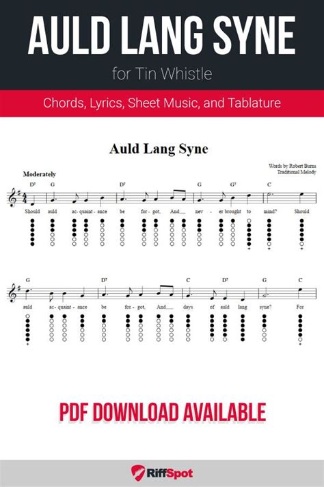 Auld Lang Syne For Tin Whistle Tin Whistle Sheet Music Whistle
