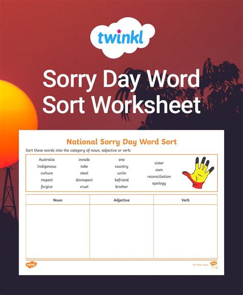 Sorry Day Word Sort Worksheet Word Sorts National Sorry Day