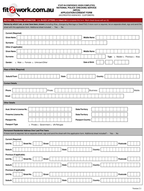 Au Fit2work Applicationconsent Form Fill And Sign Printable Template