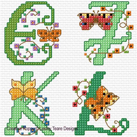 Lesley Teare Designs Alphabet Bristish Butterflies Cross Stitch Pattern