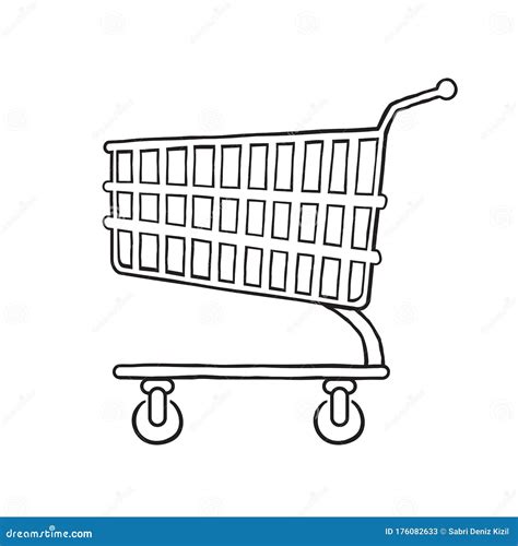 Vector Illustration Of Supermarket Shopping Cart Hand Drawing Style