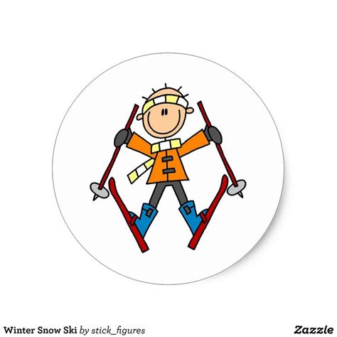 Winter Snow Ski Classic Round Sticker In 2021 Stick