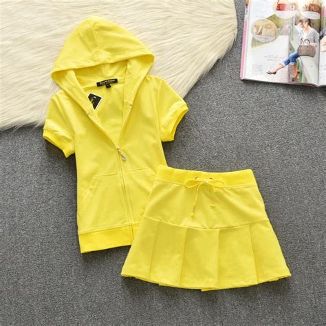 summer women yellow suits with skirt short 2 in 1 girl cotton tracksuit a line pleated sex mini