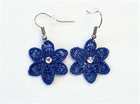 Fsl Earrings Flower Free Standing Lace Earrings Of Blue Etsy