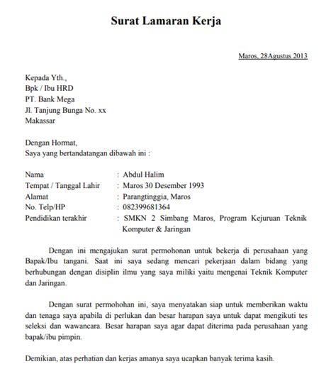 Contoh surat lamaran yang ada di internet memang banyak sekali, maka sobat cukup ambil salah satu contoh saja yang menurut sobat semua pas dan enak. Contoh Surat Lamaran Bank Bri Syariah