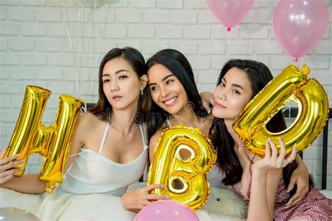 Woman Friend Group Attractive Look Celebrating Birthday Private Party