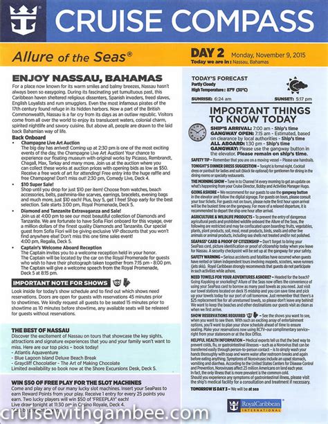 Allure of the Seas Daily Cruise Compass Paper – cruise with gambee