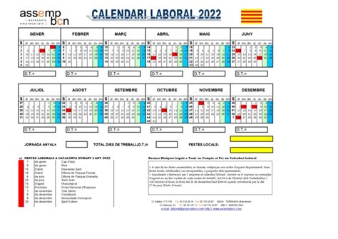 Calendari Laboral 2022 Assempbcn