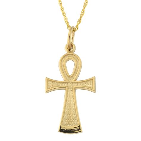 Beauniq 14k Yellow Gold Egyptian Ankh Cross Pendant Necklace 22