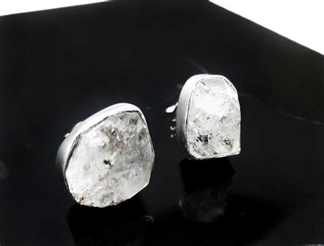 Herkimer Diamond Stud Earrings In Sterling Silver Raw Double Etsy