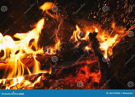 Closeup Shot The Flames Of Burning Woods In The Night Great For