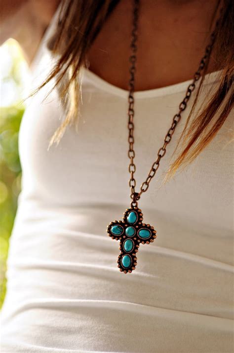 Items Similar To Turquoise Cross Necklace On Etsy