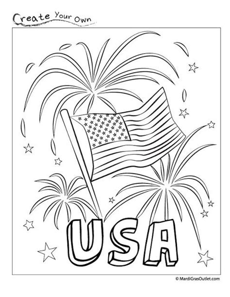Happy Fourth Usa Fireworks Coloring Page Free Printable Memorial Day