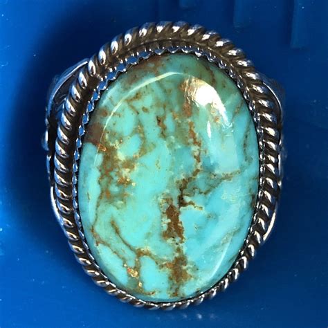 Turquoise Denetdale Ring Kingman Tq Sterling Silver Navajo Sz 13 USA