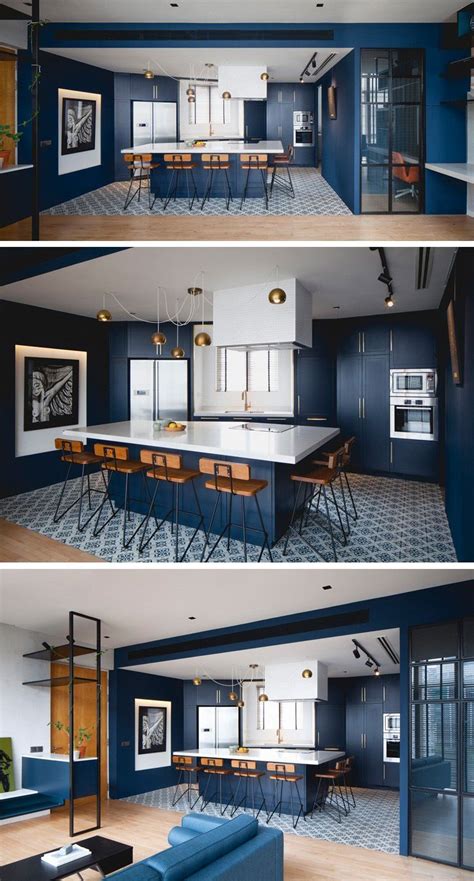 This Kitchen Has A Palette Of Saturated Blue Cabinets With White