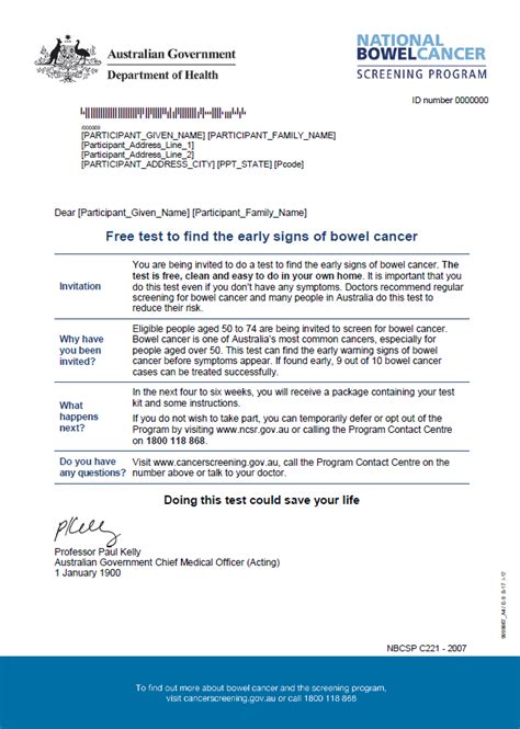 National Bowel Cancer Screening Program Pre Invite Letter