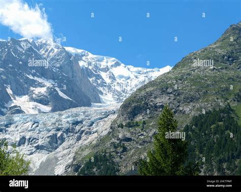 View On Mont Blanc Massif Snow Covered Mountain Range With Glaciers