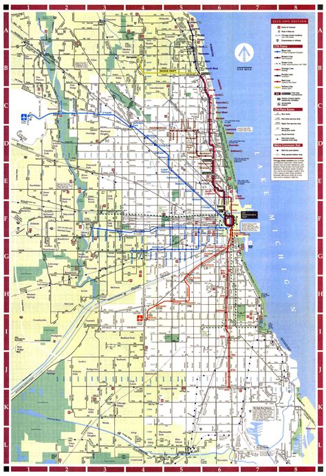 Map of downtown chicago, il hotels and motels. 1995 CTA map | Chicago map, System map, Route map
