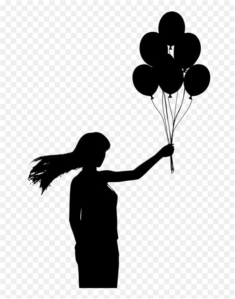 Young Girl Holding Balloons Silhouette Hd Png Download Vhv