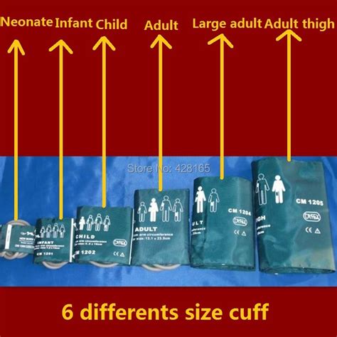 6 Different Sizes Of Bp Cuffs Adult Child Infant Neonatal Thigh Extra