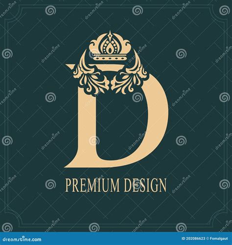 Elegant Letter D With Crown Graceful Royal Style Calligraphic